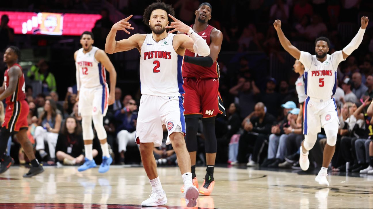 Pistons’ Cade Cunningham banks in 3 to sink reeling Heat