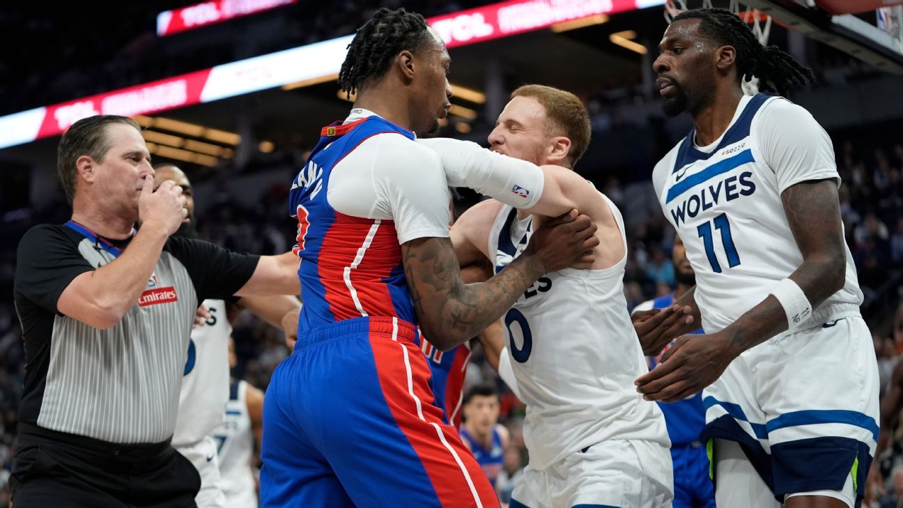 5 players, 2 coaches ejected after Pistons-Wolves skirmish