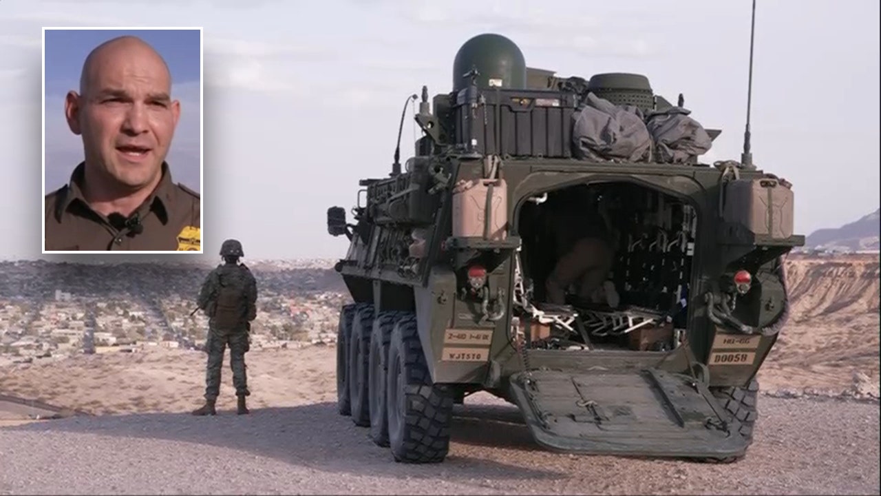 Military Stryker vehicles deter migrants at US-Mexico border