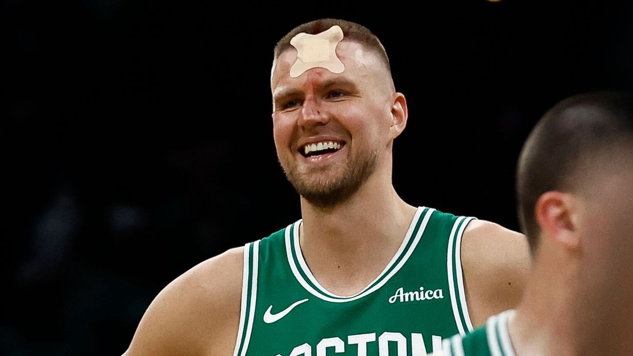 Kristaps Porzingis laughs off gash, helps Celts finish off Game 2
