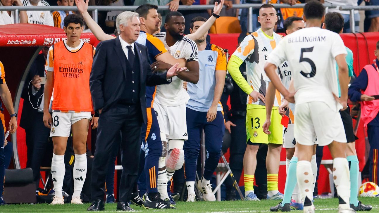 Real Madrid’s Rüdiger gets 6-game ban, Bellingham red rescinded