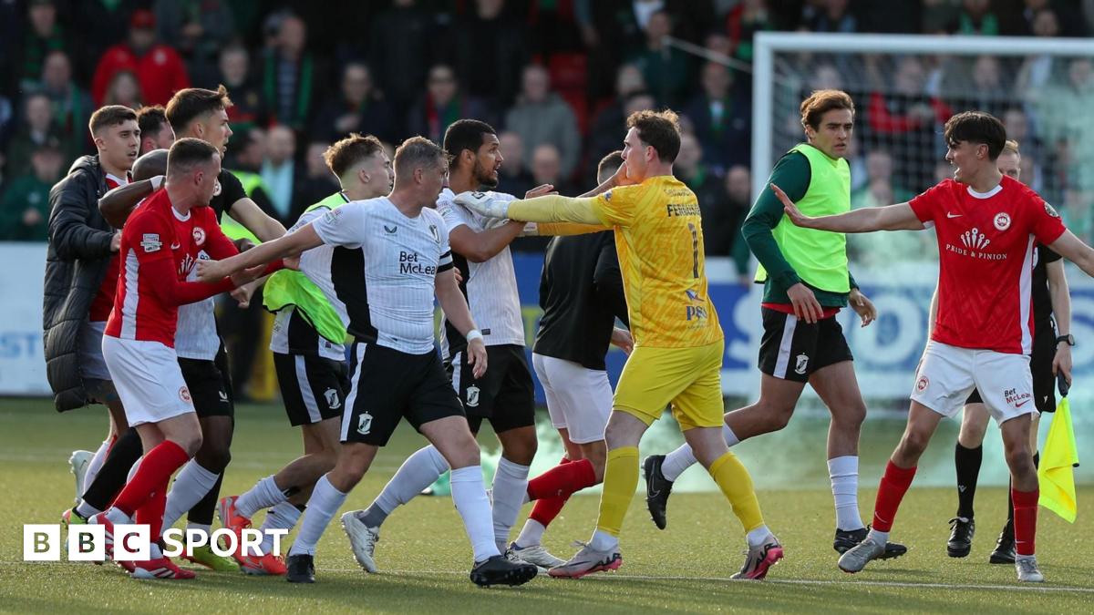 Larne v Glentoran: NIFL ‘totally condemns’ mass brawl that resulted in four red cards