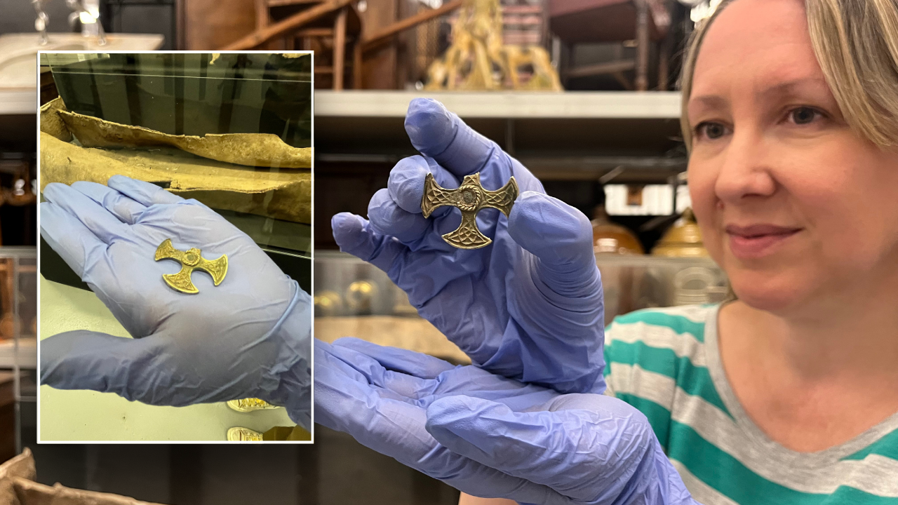 Rare 1,200-year-old gilded Saxon Christian cross is discovered in English field