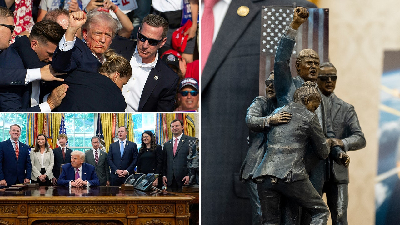 Sculpture depicting iconic Trump assassination attempt displayed in Oval Office
