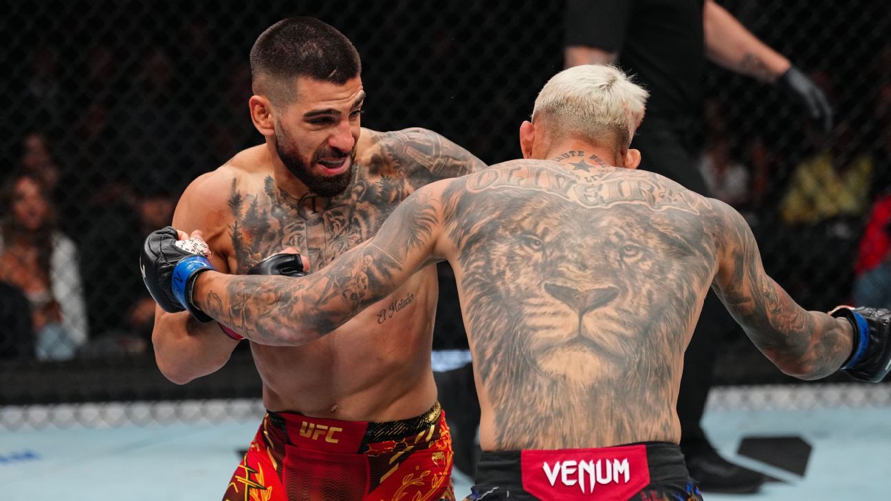 Ilia Topuria KO’s Charles Oliveira for vacant title at UFC 317