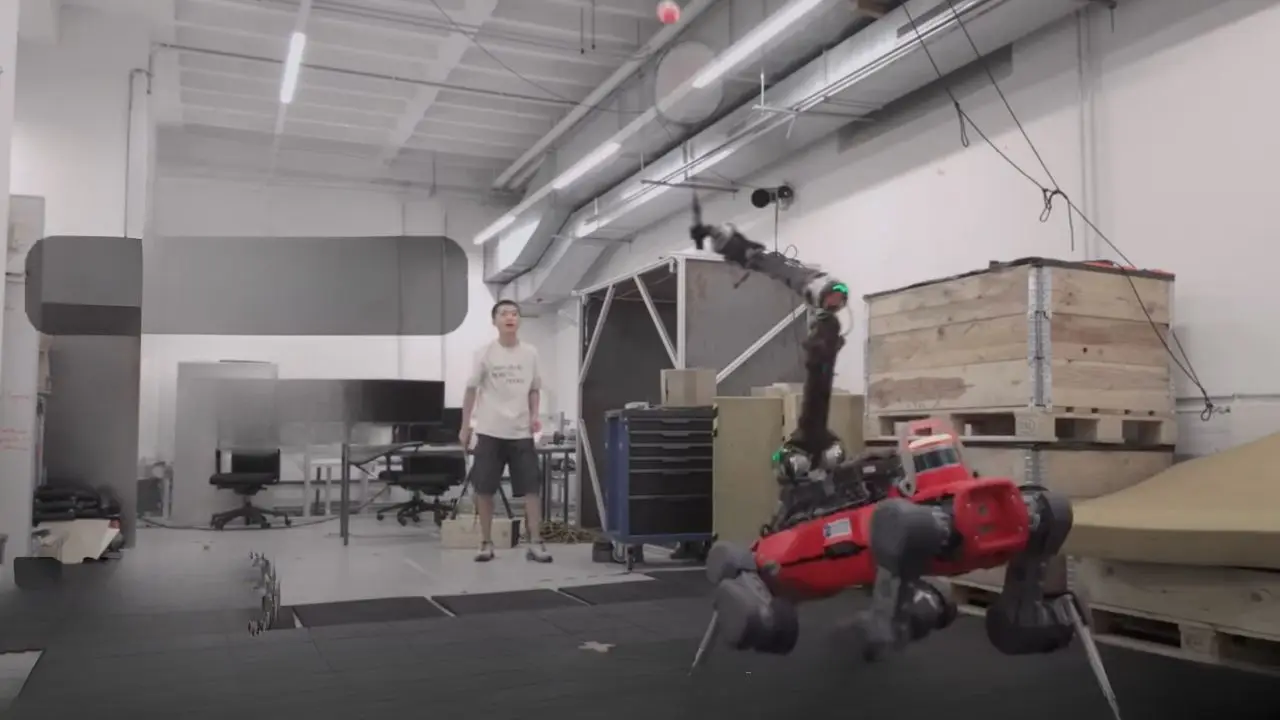 Four-legged robot ANYmal-D plays badminton with humans using AI technology