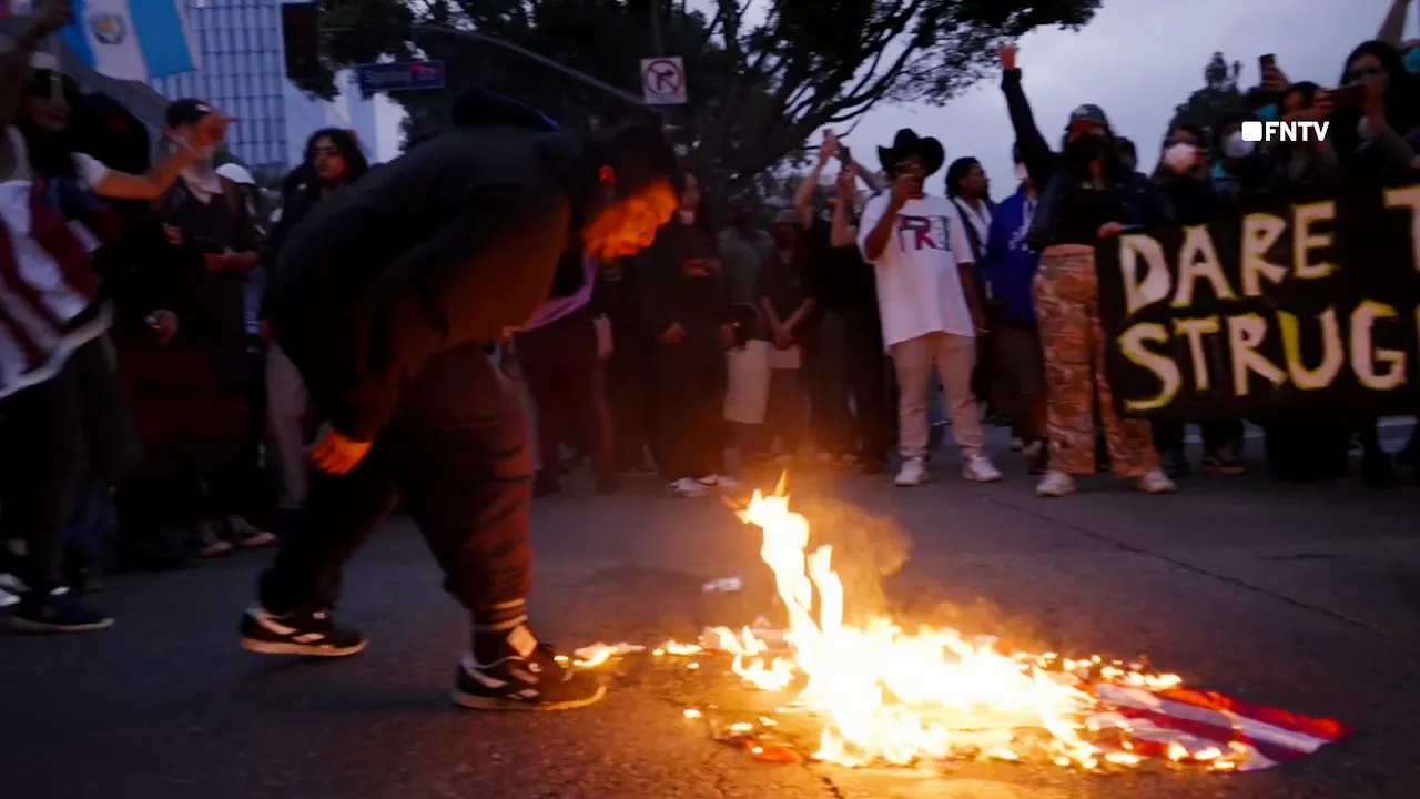 Los Angeles protesters burn American flags during anti-Trump demonstrations
