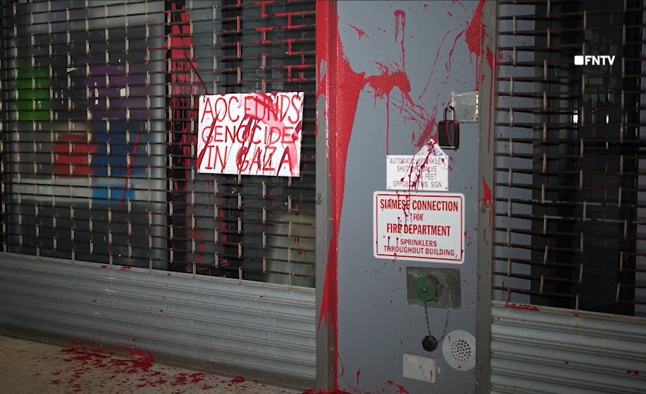 AOC accused of supporting ‘genocide in Gaza’ by campaign office vandal