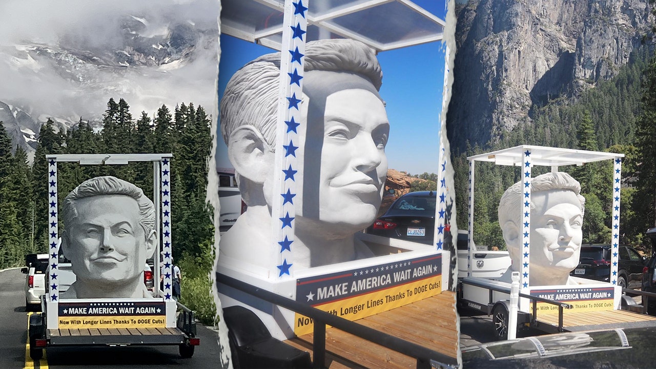 Giant Elon Musk head tours national parks with ‘Make America Wait Again’ message