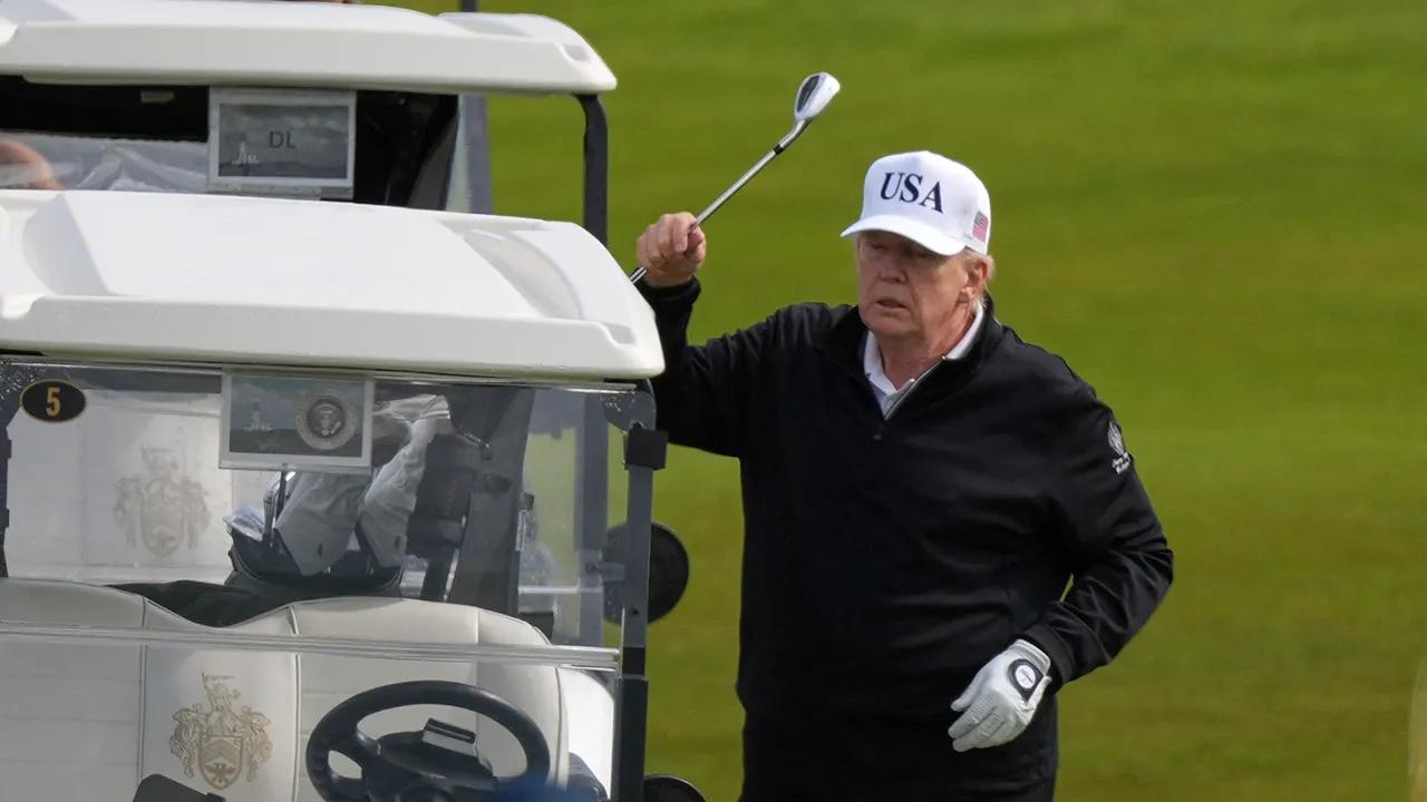 Trump visits Turnberry golf course in Scotland during five-day overseas trip