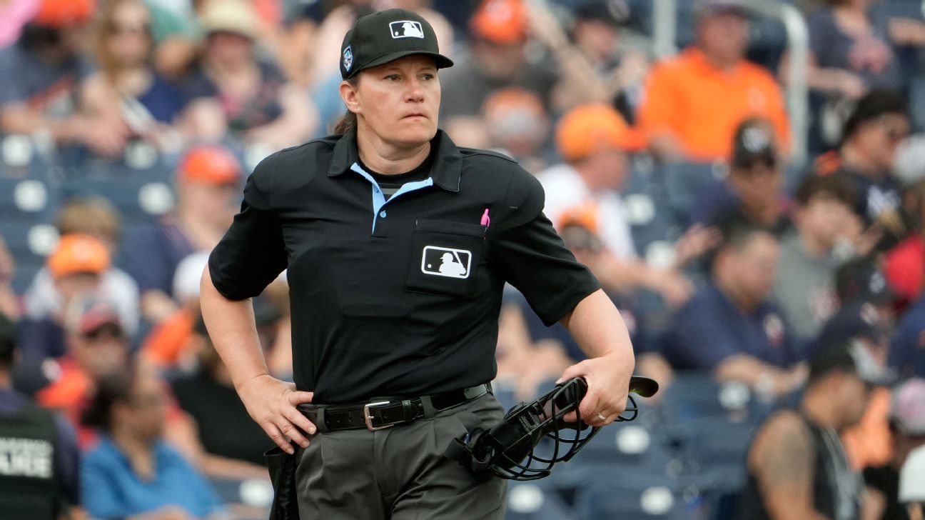 Pawol becomes first woman to umpire MLB regular-season game