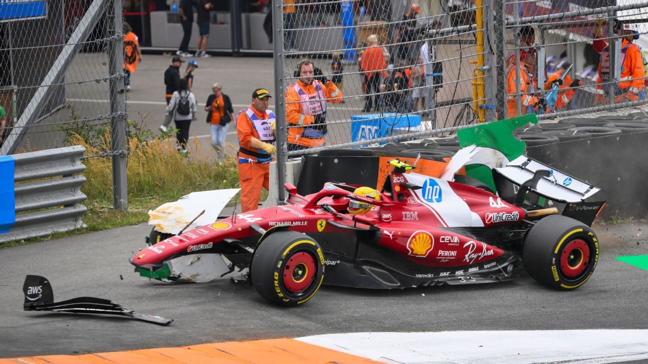 Lewis Hamilton crashes out of Dutch GP