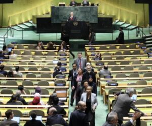 Delegates leave the room as Netanyahu address United Nations