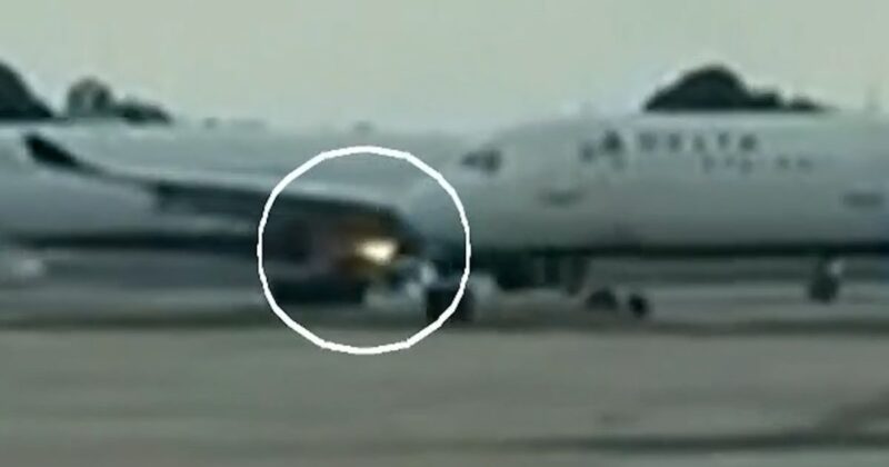Delta plane engine catches fire on airport runway