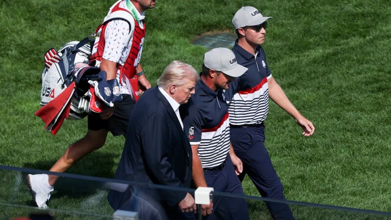 Trump shakes hands with Bryson DeChambeau at Ryder Cup