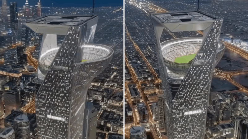 No, Saudi Arabia is not building a World Cup stadium on top of a skyscraper