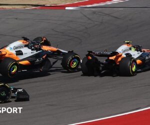 US Grand Prix sprint: Lando Norris and Oscar Piastri collide as Max Verstappen wins in Austin