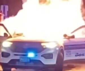 Crowd sets Boston police car on fire with fireworks