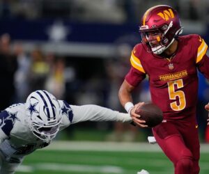 Commanders’ Jayden Daniels leaves game with injury