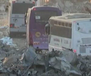 Red Cross vehicles carrying hostages in Gaza