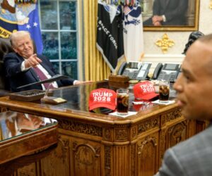 Trump posts photos from Democrat meeting with ‘2028’ hats as shutdown looms