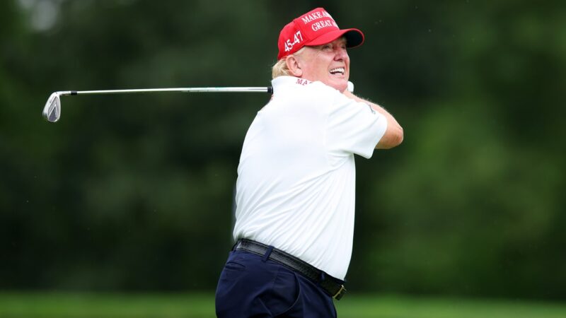 Trump sinks chip shot in viral golf video after claiming 38 golf championships