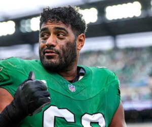 Eagles’ Jordan Mailata enforces ‘ladies first’ policy in locker room interview