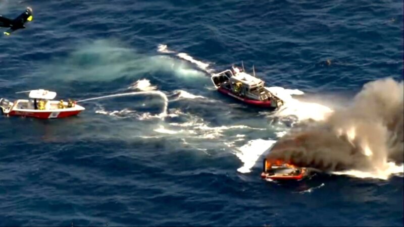 Two boaters rescued after boat fire off coast of Hallandale Beach, Florida