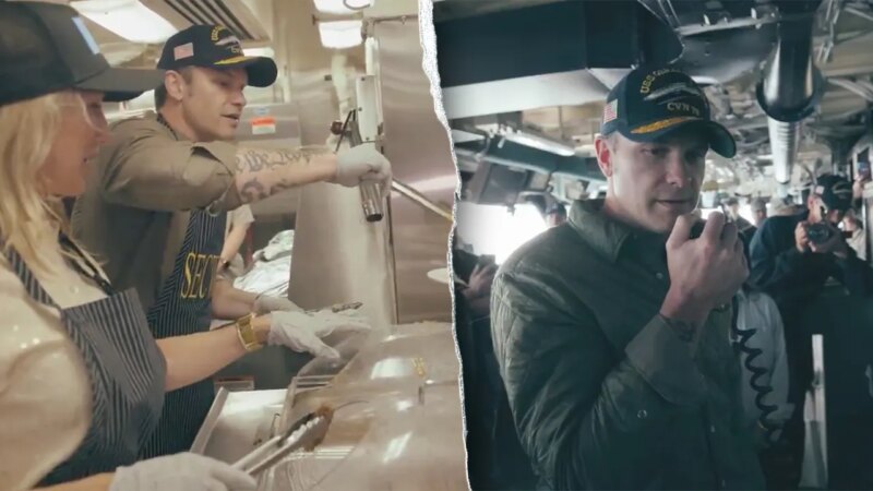 Pete Hegseth serves Thanksgiving meals to deployed Navy sailors