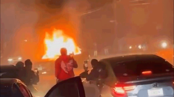 NYC street takeover ends with car torched, couple beaten in ‘planned attack’