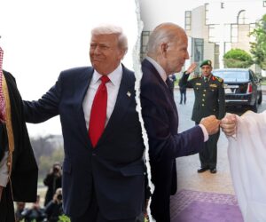 Trump shakes Saudi Crown Prince’s hand, criticizes Biden’s fist bump