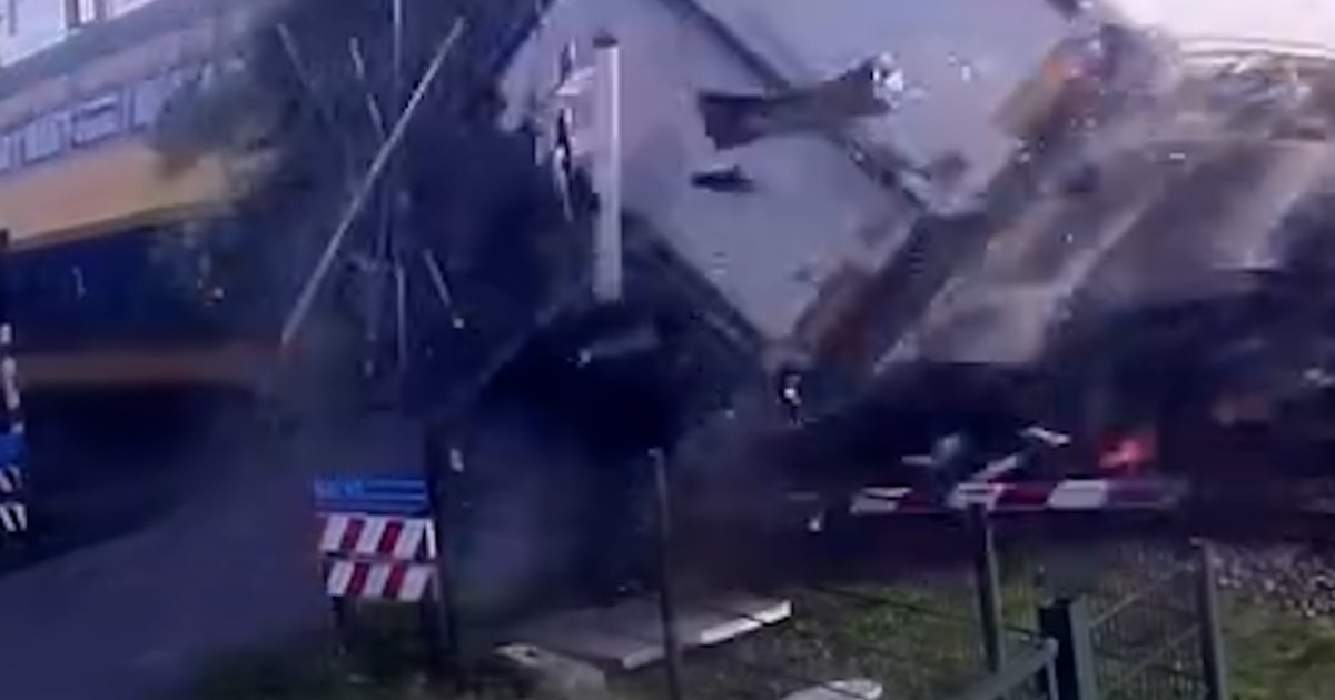 Train collides with truck at Dutch railroad crossing